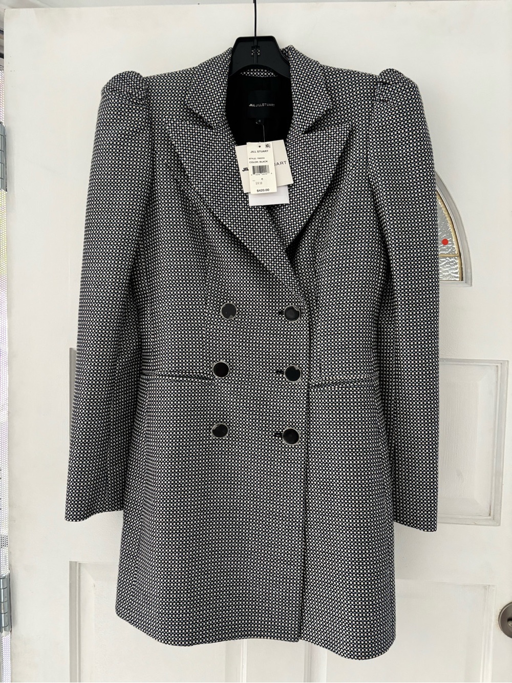 Jill Stuart Black and White Textured Double-Breasted Blazer Dress